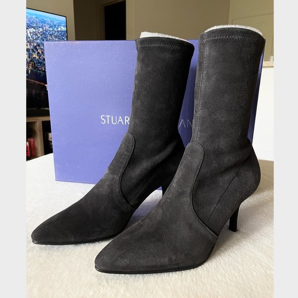 stuart weitzman cling suede sock bootie